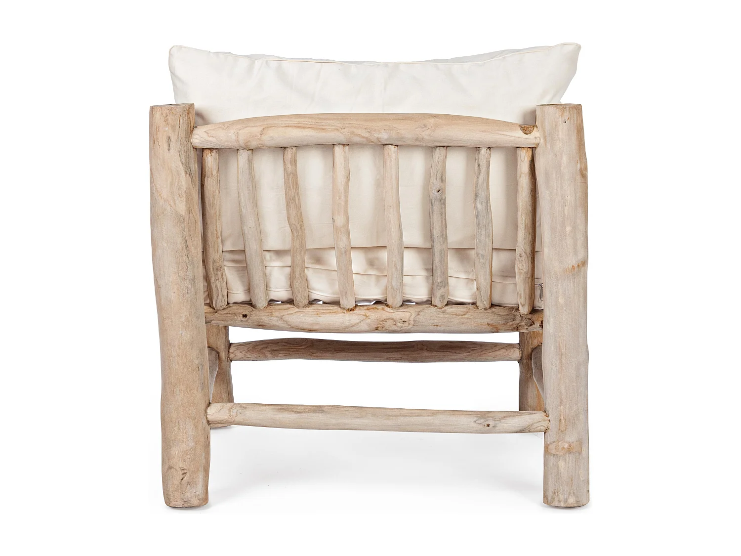 Fauteuil en bois teck naturel avec coussin blanc Sary