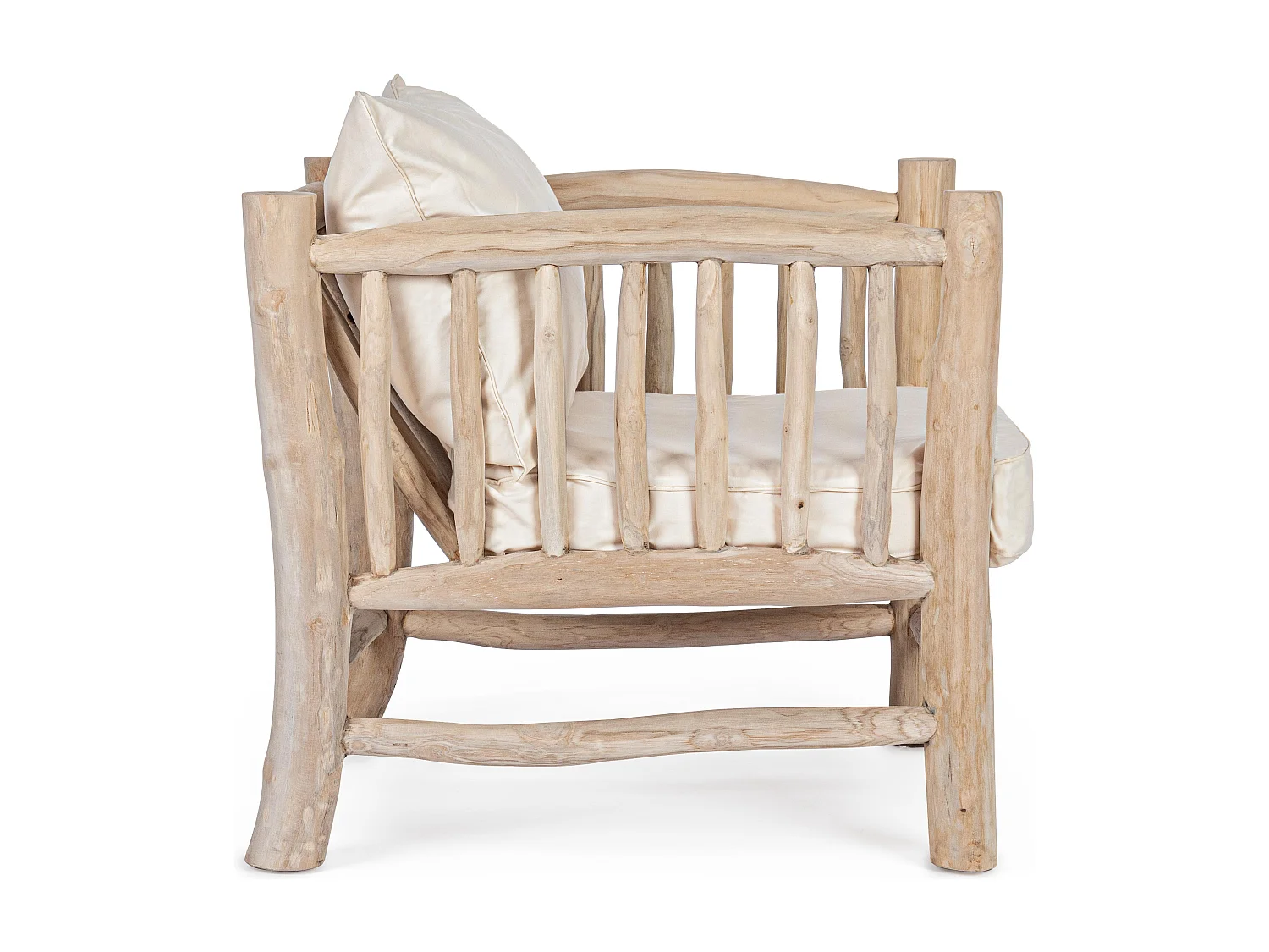 Fauteuil en bois teck naturel avec coussin blanc Sary