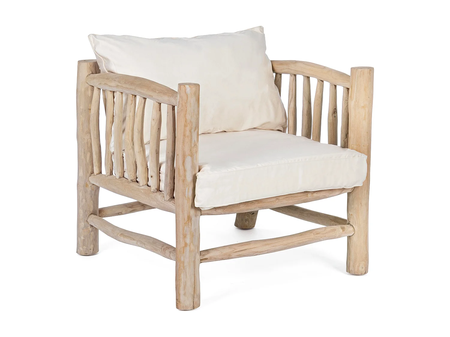 Fauteuil en bois teck naturel avec coussin blanc Sary