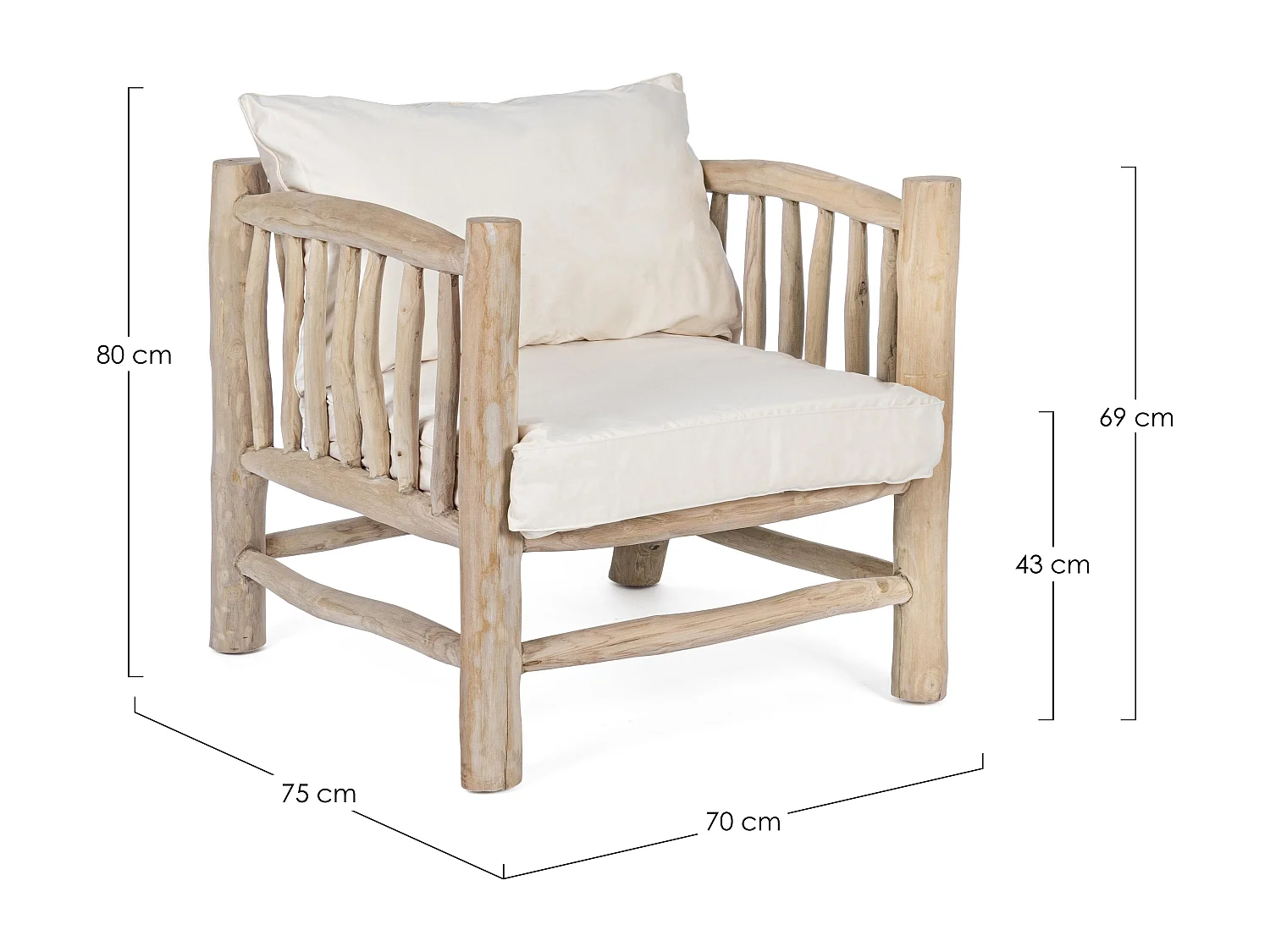 Fauteuil en bois teck naturel avec coussin blanc Sary