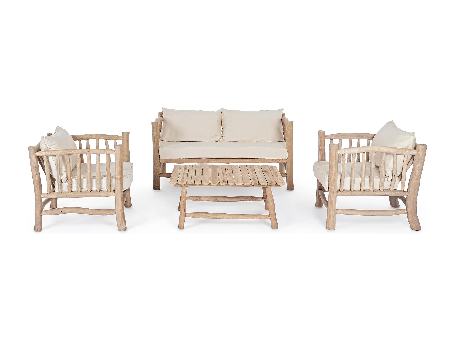 Fauteuil en bois teck naturel avec coussin blanc Sary