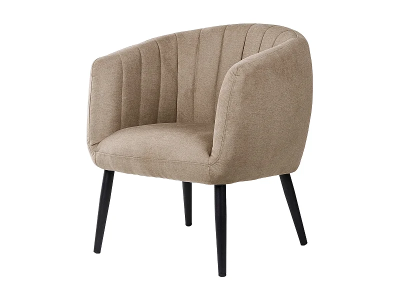 Fauteuil confortable tissu marron clair et pieds métal noir Vina 68cm