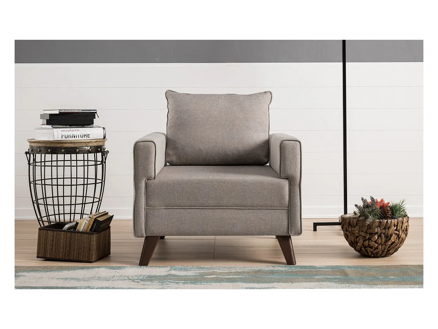 Fauteuil 1 place tissu beige Kandy 82cm