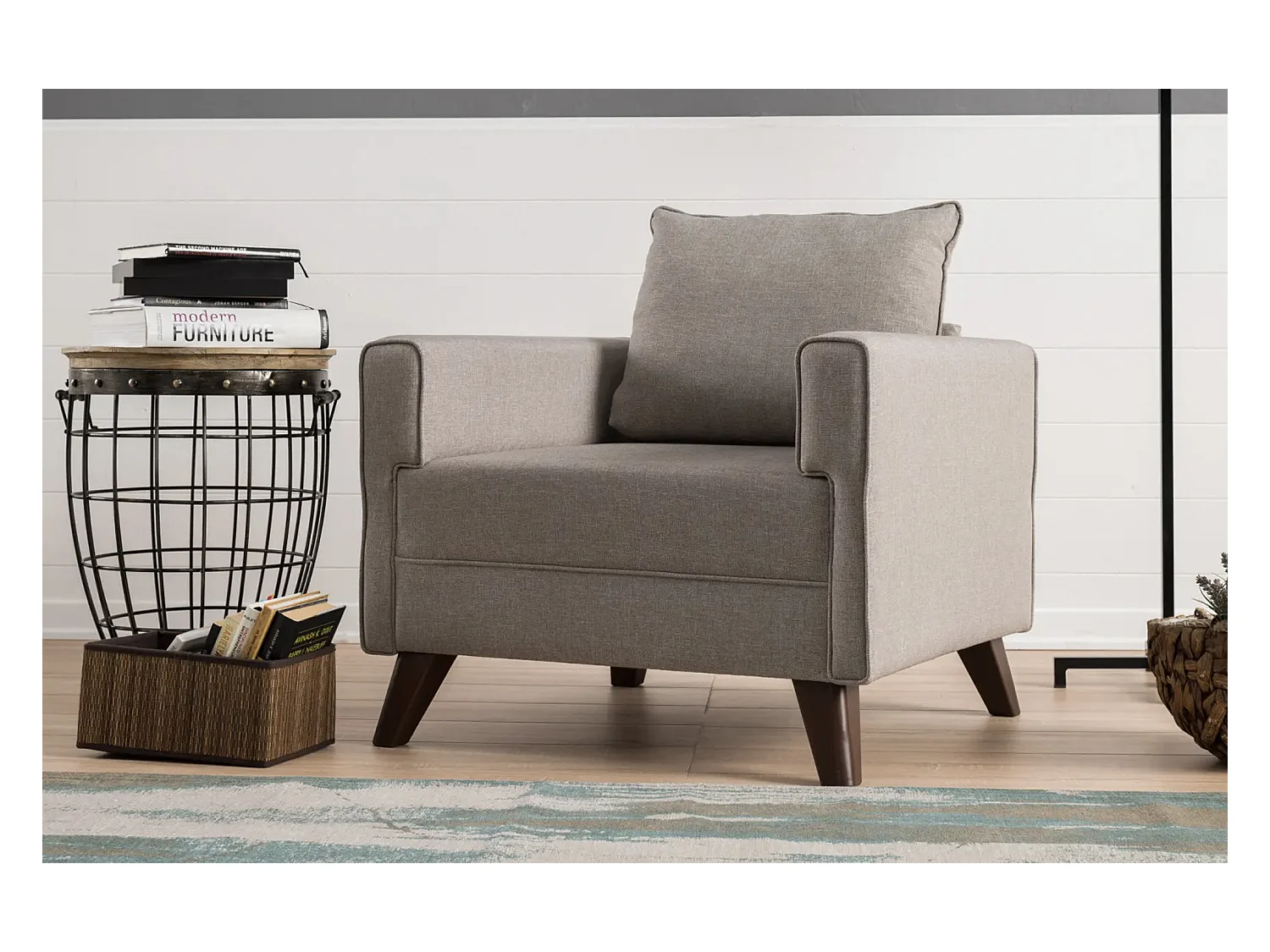 Fauteuil 1 place tissu beige Kandy 82cm