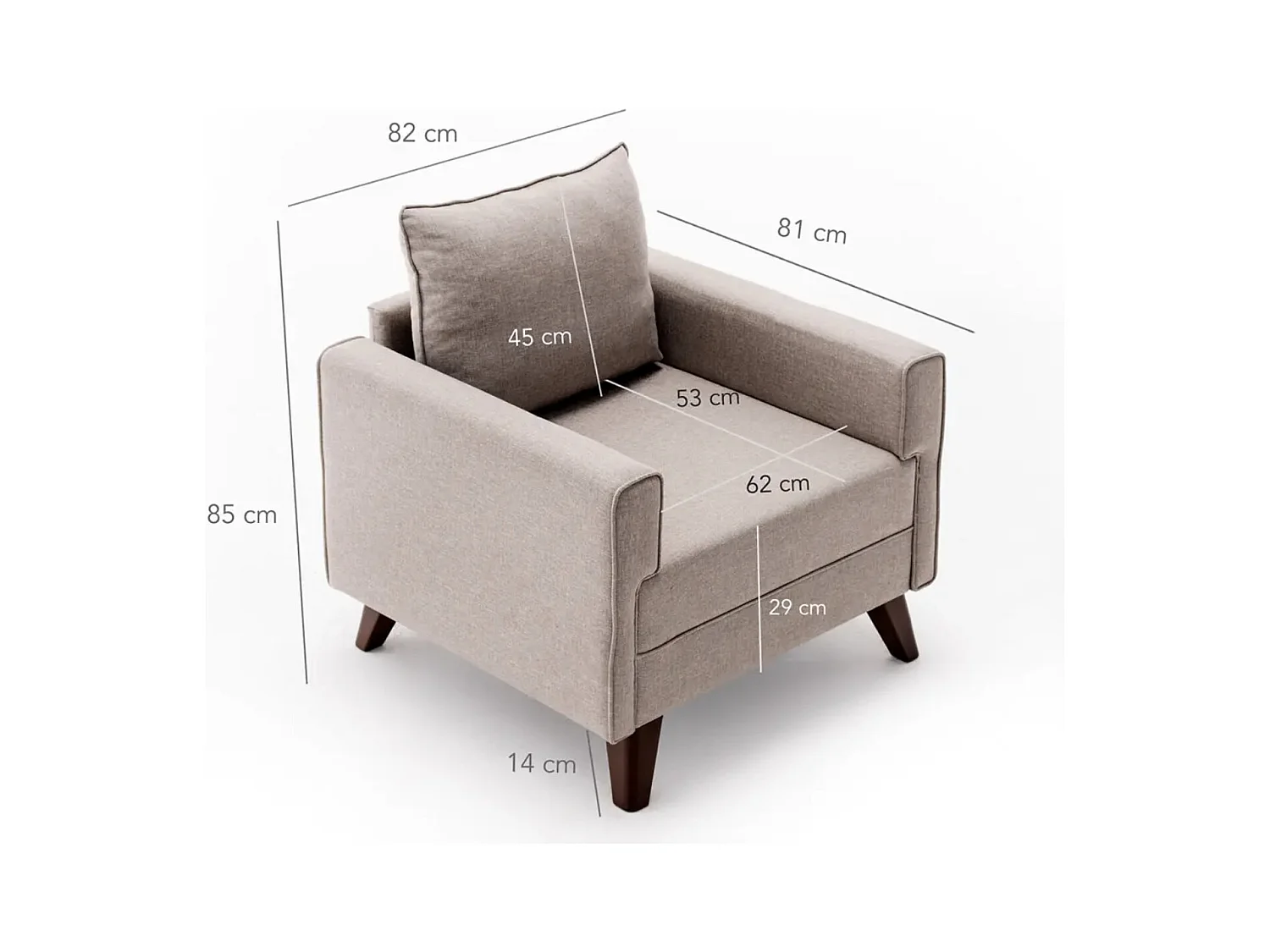 Fauteuil 1 place tissu beige Kandy 82cm