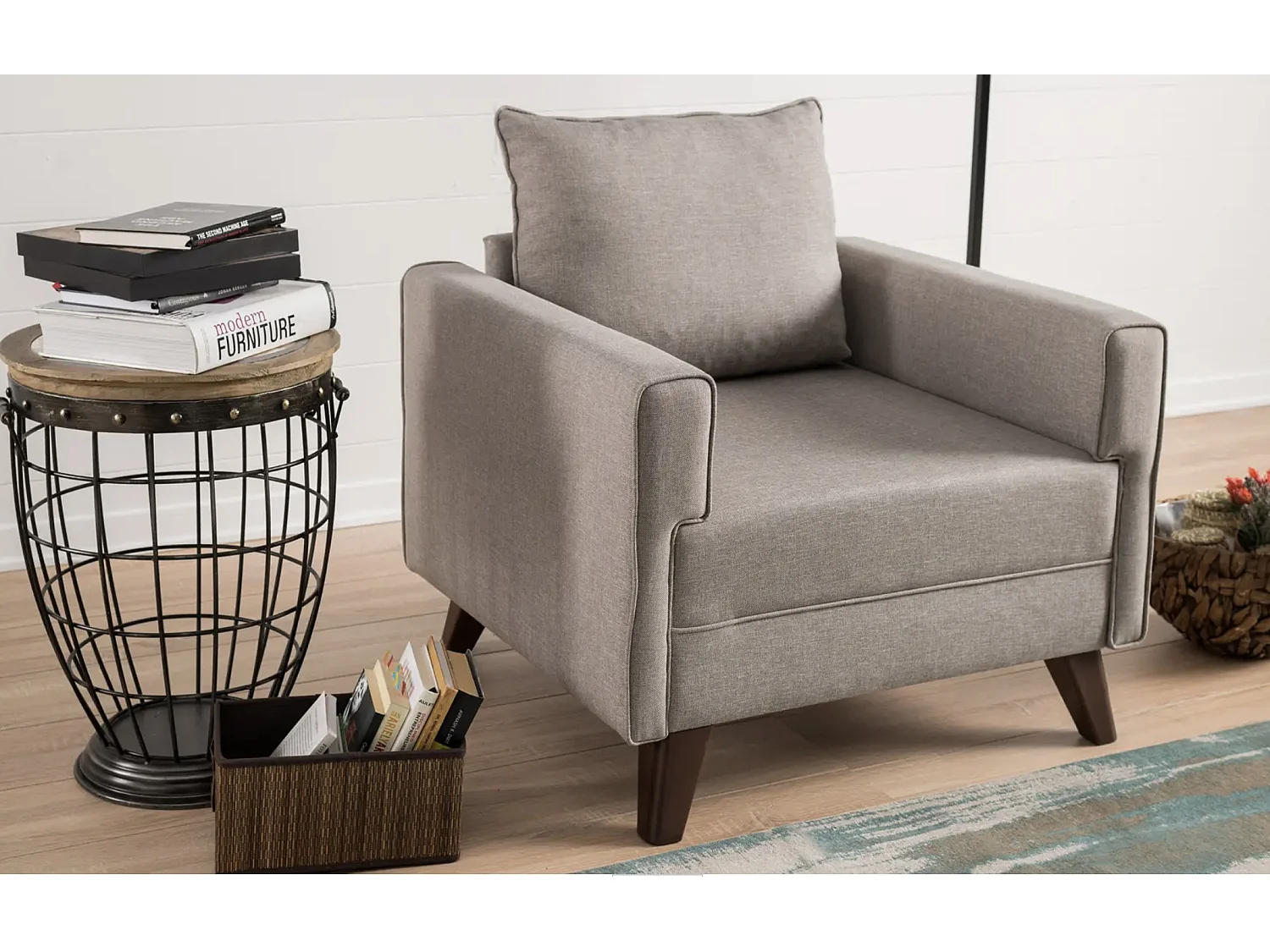 Fauteuil 1 place tissu beige Kandy 82cm