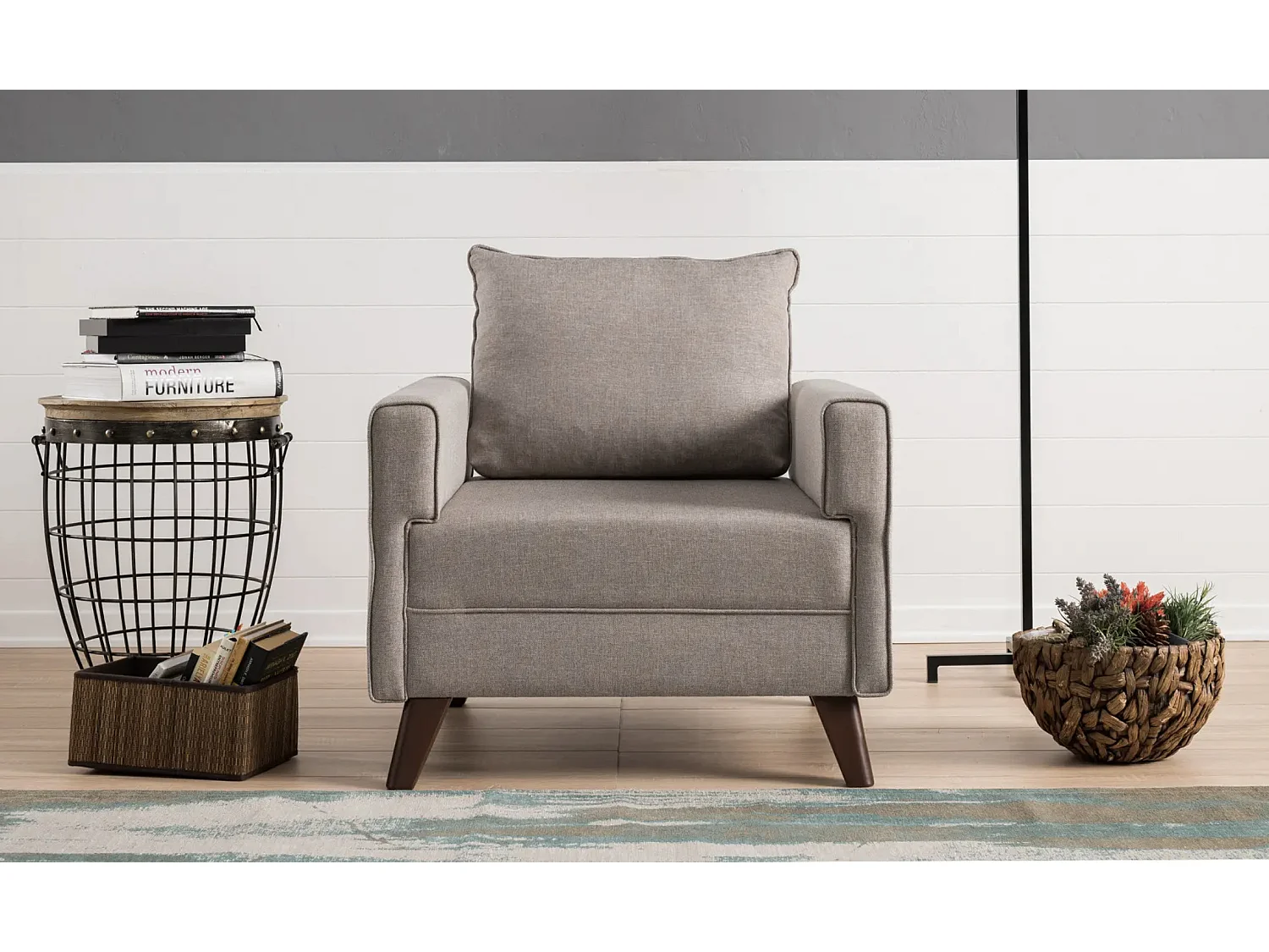 Fauteuil 1 place tissu beige Kandy 82cm