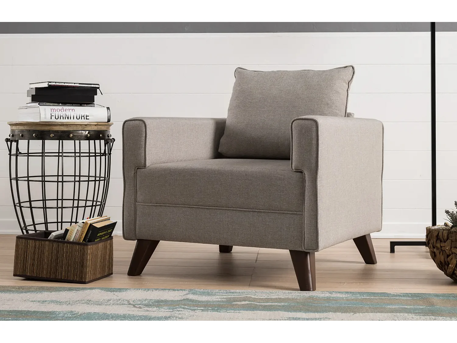 Fauteuil 1 place tissu beige Kandy 82cm