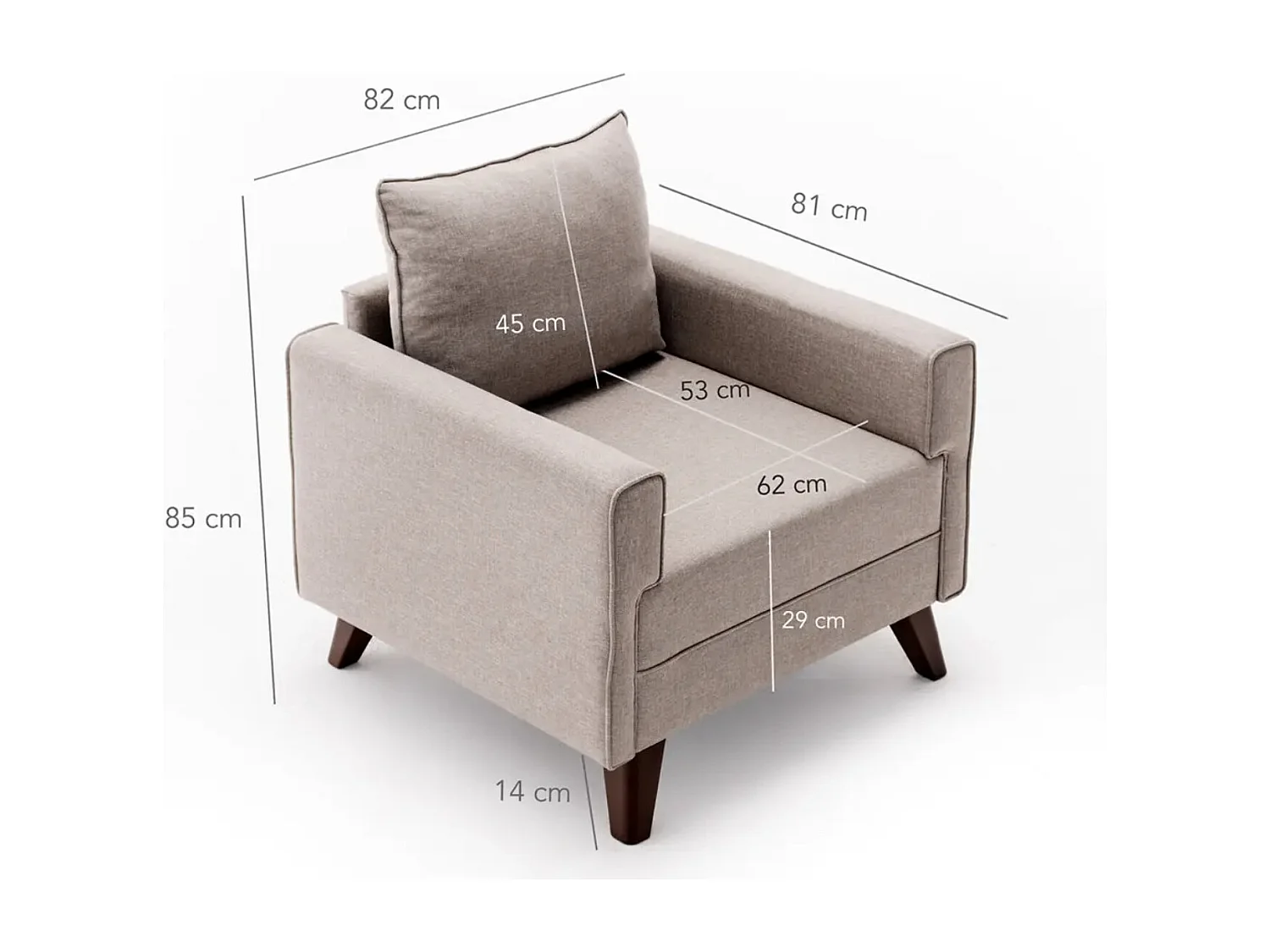 Fauteuil 1 place tissu beige Kandy 82cm