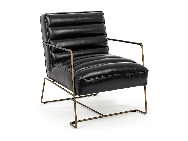 Fauteuil en simili cuir noir et pieds en acier Brina