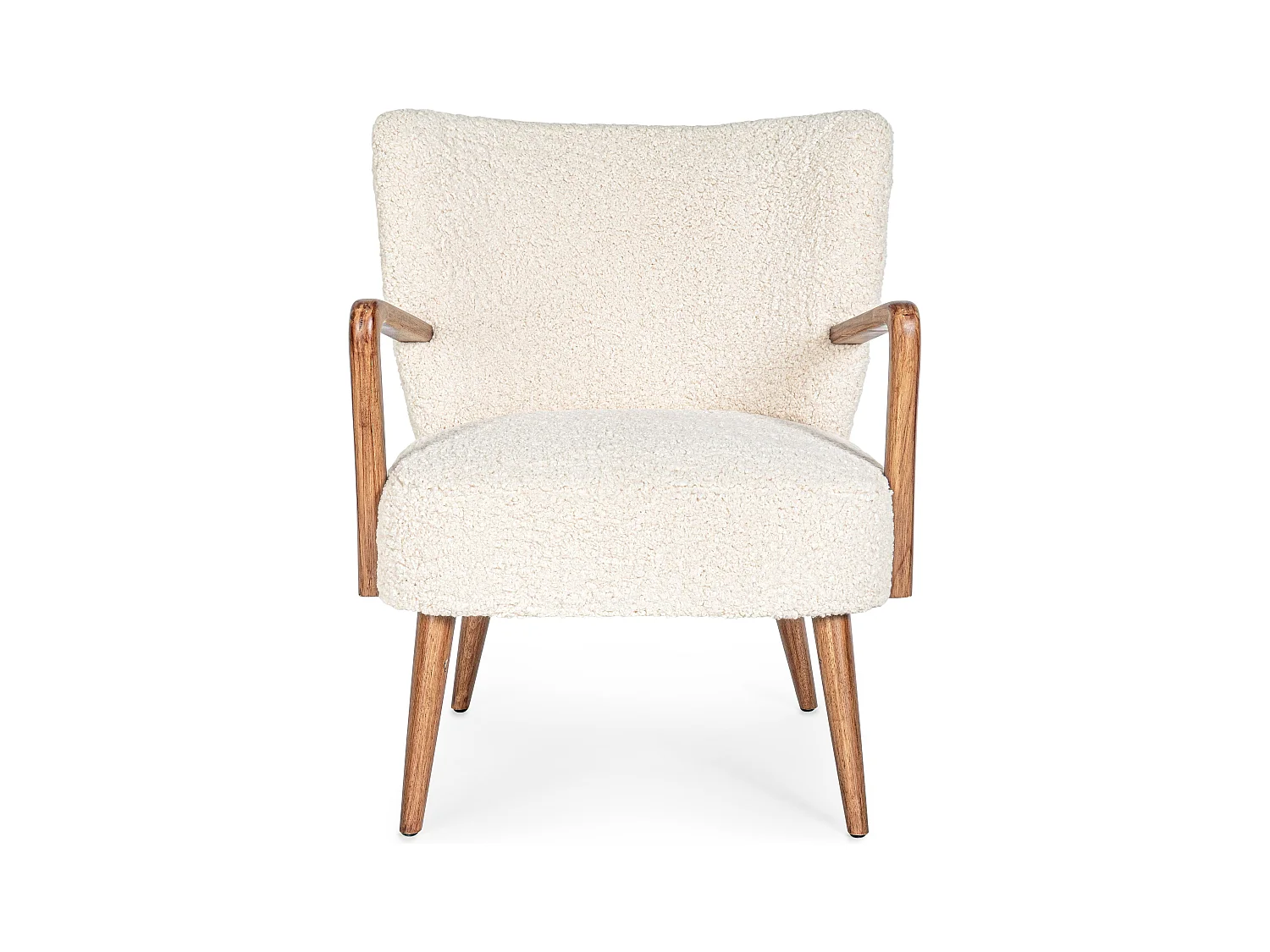 Fauteuil tissu crème effet laine et bois de hévéa Ritaz