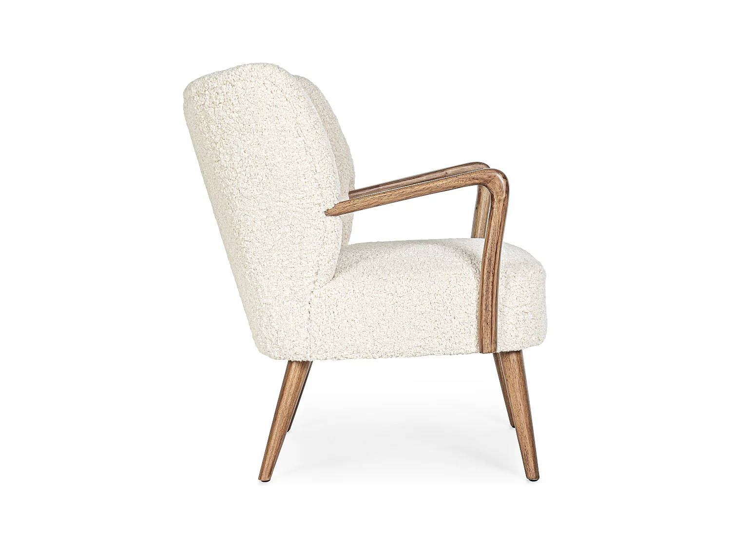 Fauteuil tissu crème effet laine et bois de hévéa Ritaz
