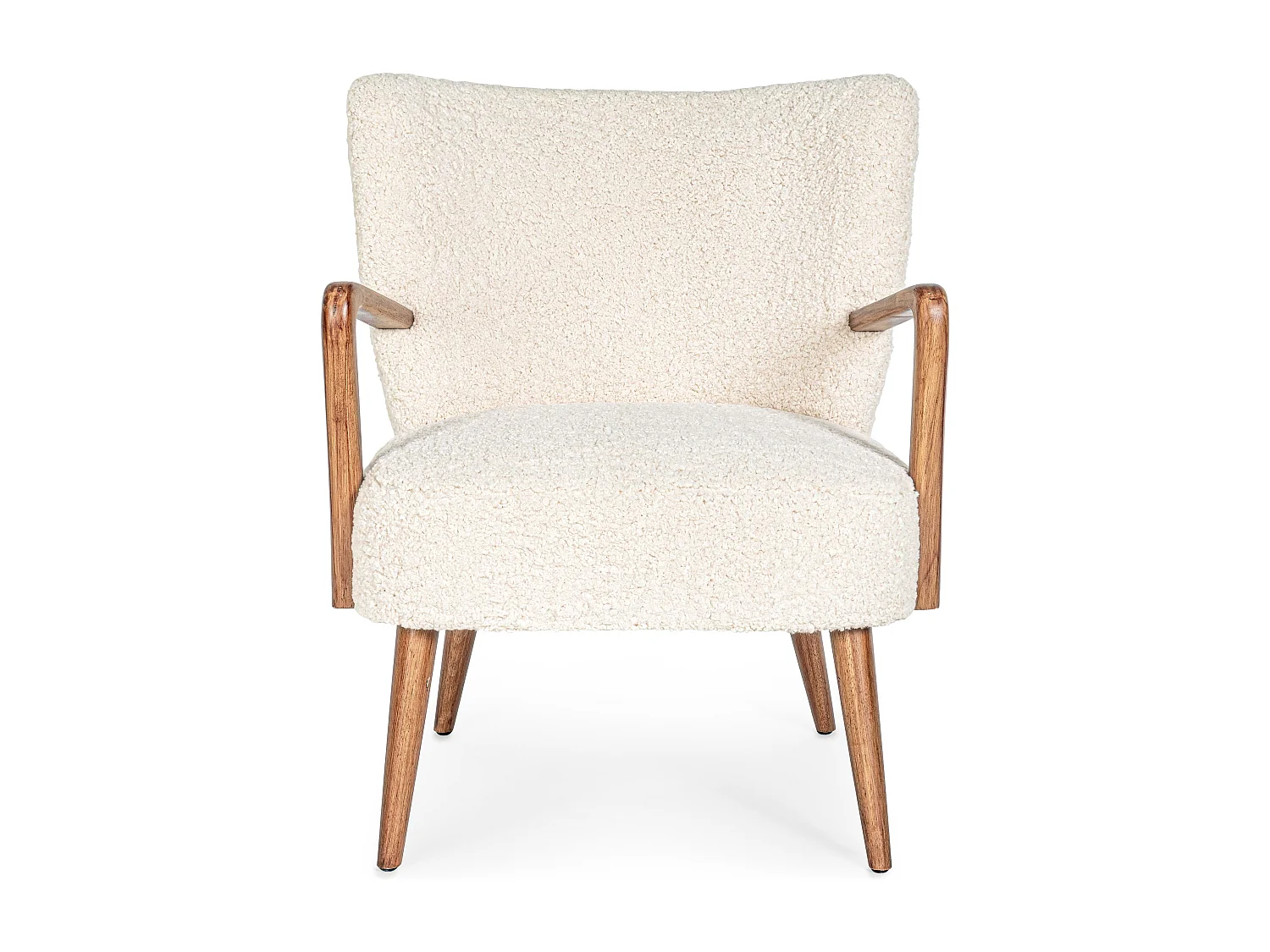 Fauteuil tissu crème effet laine et bois de hévéa Ritaz