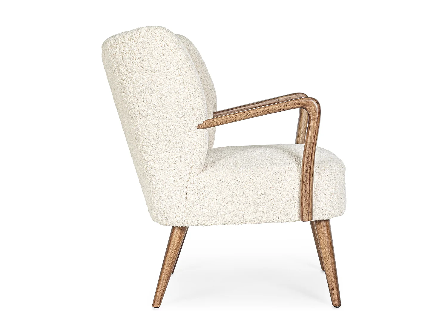 Fauteuil tissu crème effet laine et bois de hévéa Ritaz