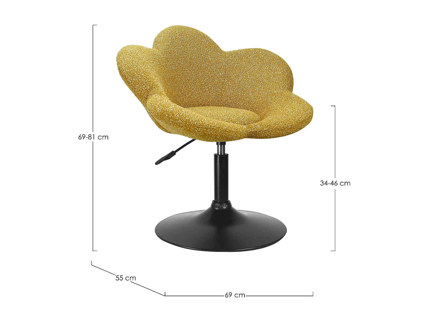 Set van 2 verstelbare PETALE design fauteuils – Bloemige elegantie en verstelbaar comfort-Kleur GEEL