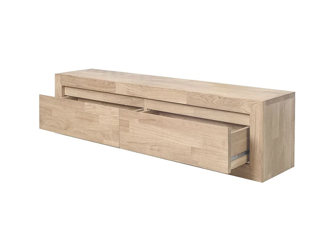 Meuble TV suspendu en chêne massif blanchi Venida 100cm