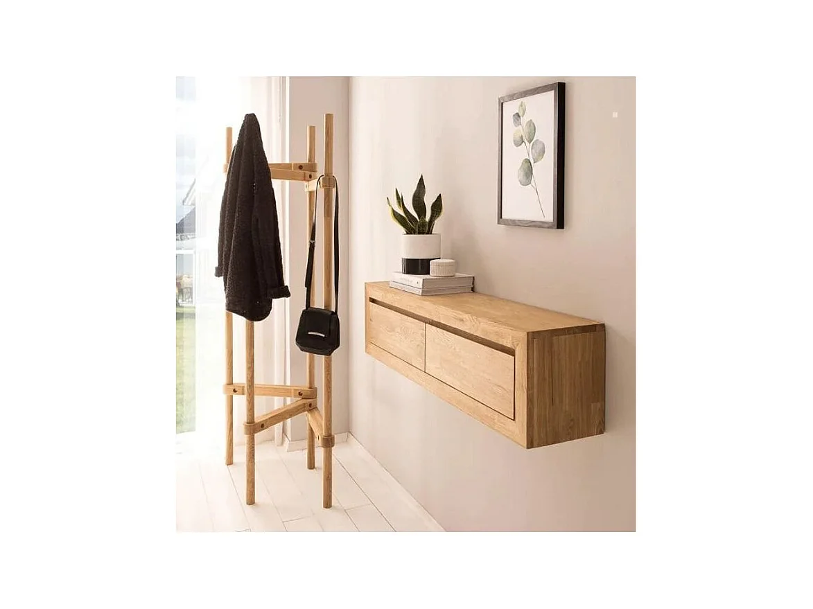 Meuble TV suspendu en chêne massif blanchi Venida 100cm