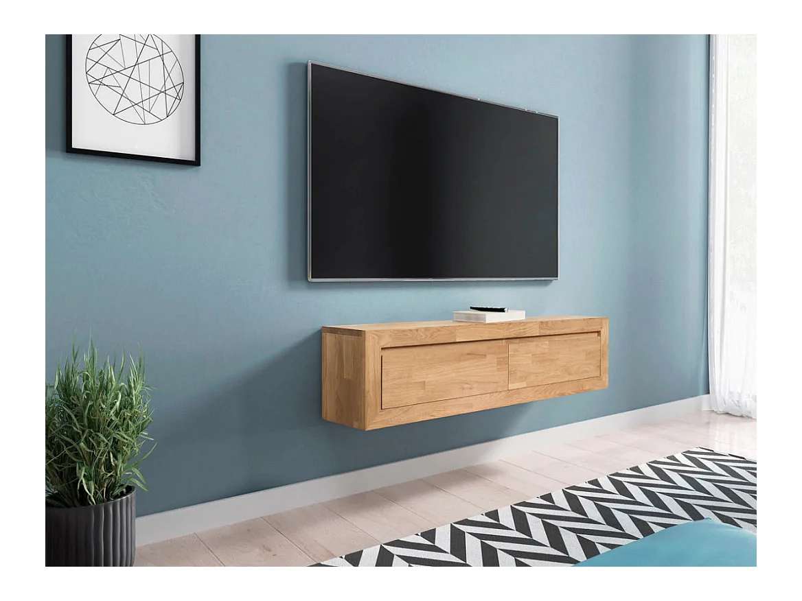 Meuble TV suspendu en chêne massif blanchi Venida 100cm