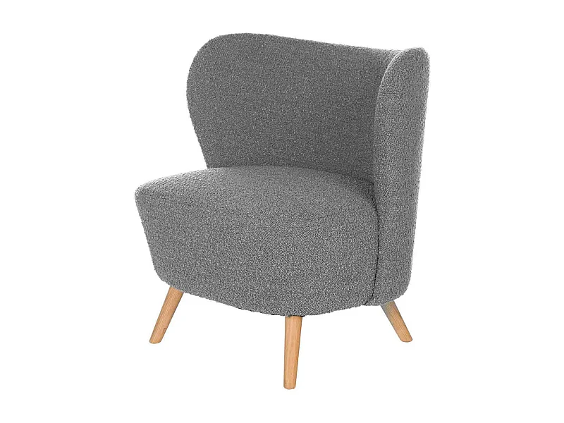 Fauteuil confortable tissu gris clair et pieds bois naturel Korta 75cm