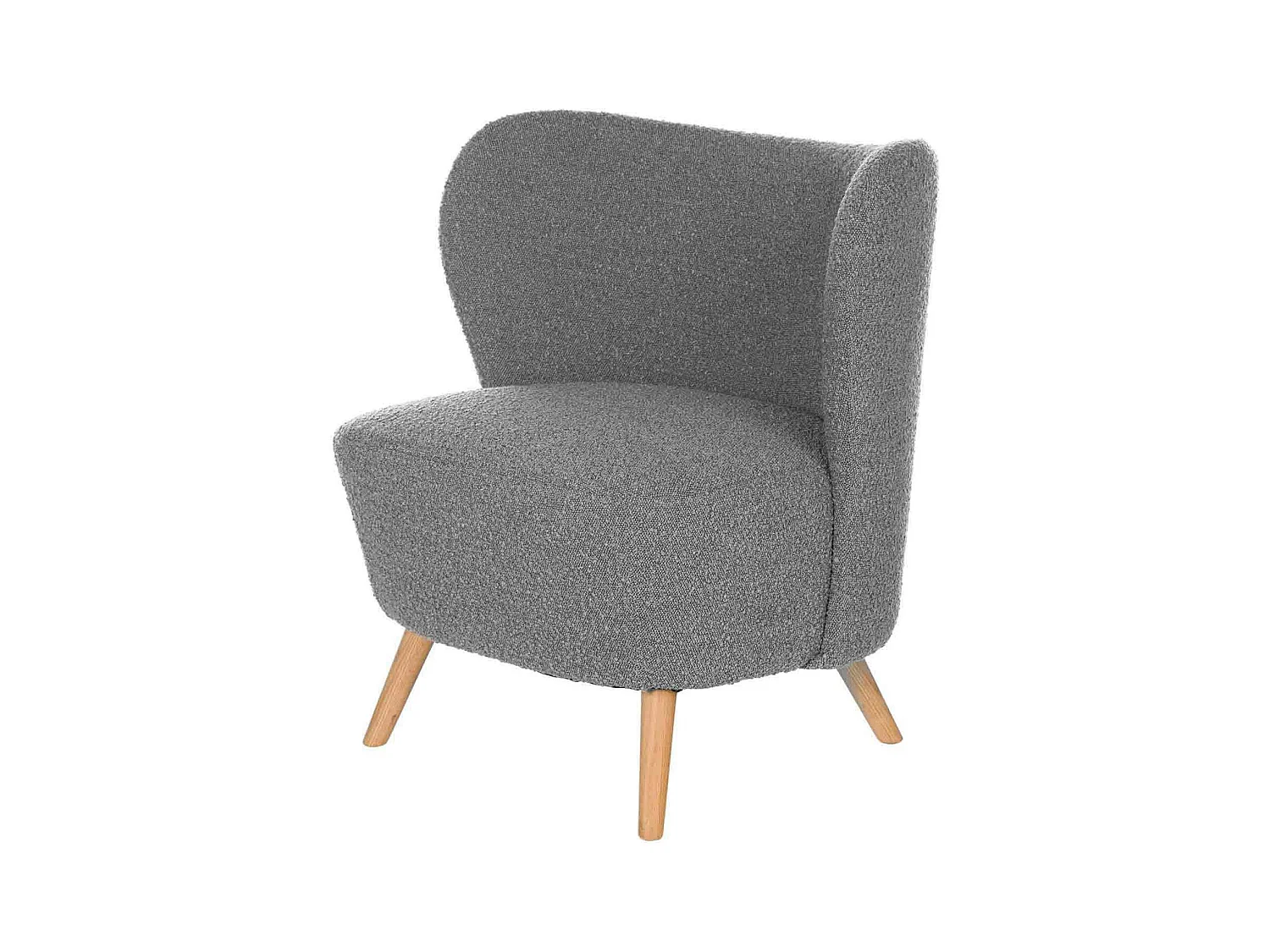 Fauteuil confortable tissu gris clair et pieds bois naturel Korta 75cm