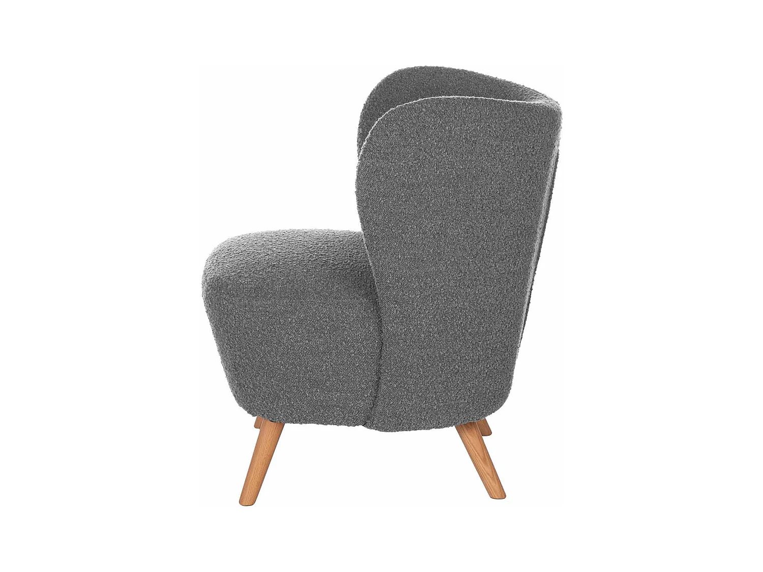 Fauteuil confortable tissu gris clair et pieds bois naturel Korta 75cm