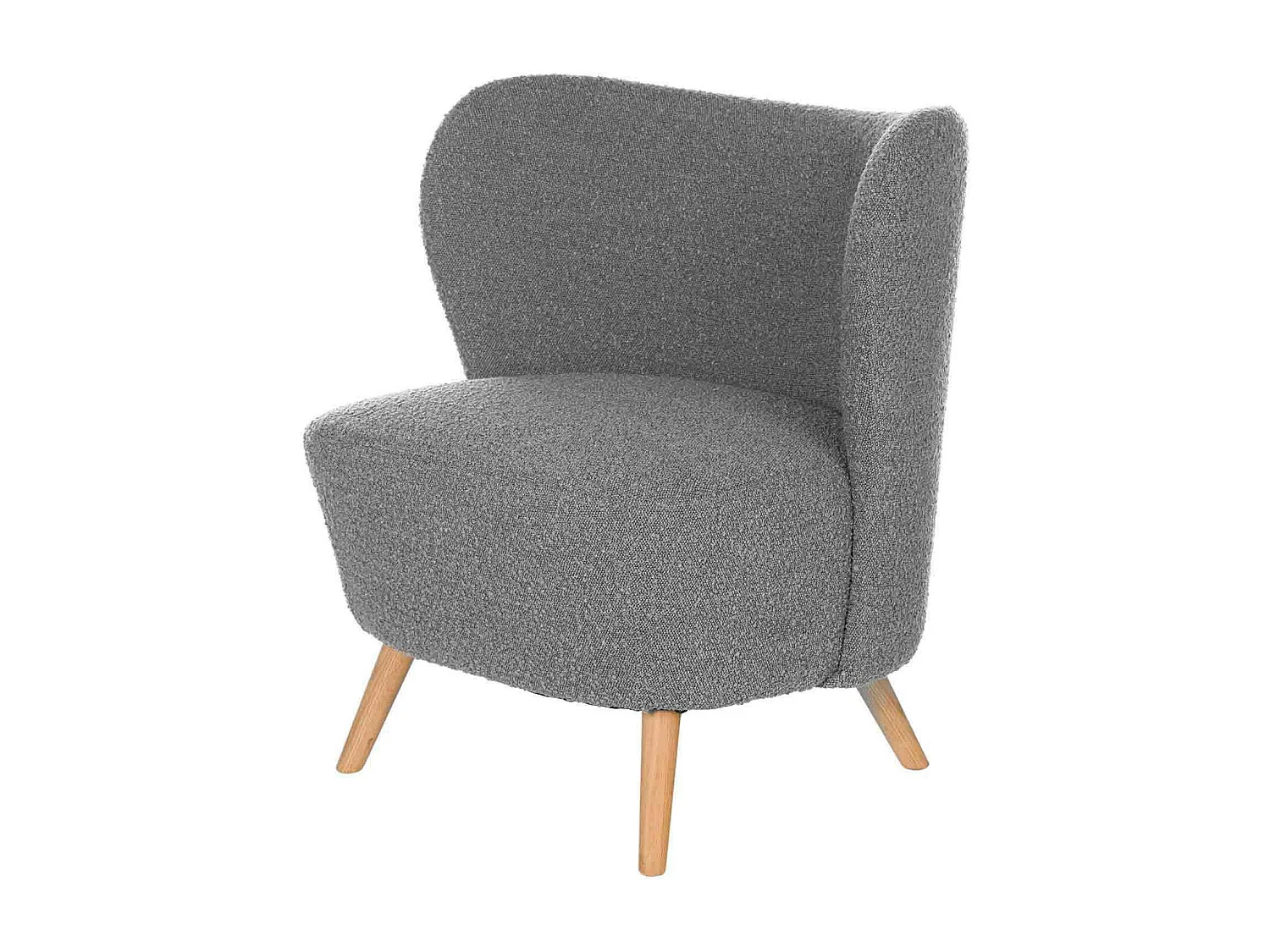Fauteuil confortable tissu gris clair et pieds bois naturel Korta 75cm