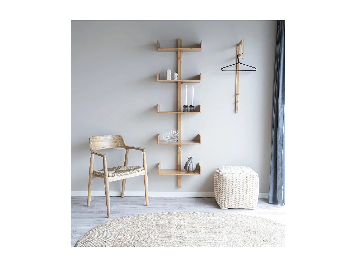 Porte-manteau mural TRENTO – Bambou naturel ou métal noir-blanc-Beige