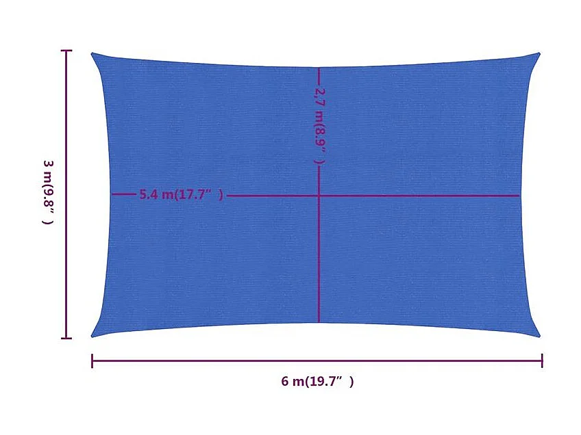 Voile d'ombrage 160 g-m² rectangulaire bleu 3x6 m PEHD
