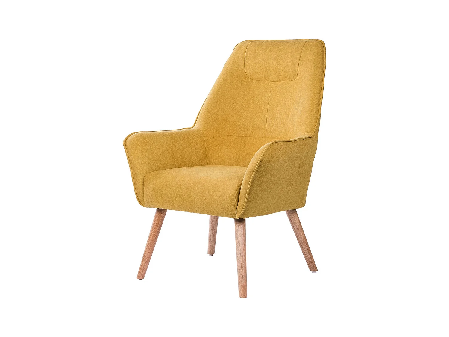 Fauteuil velours avec pieds légèrement en bois naturel Baky-Jaune curry