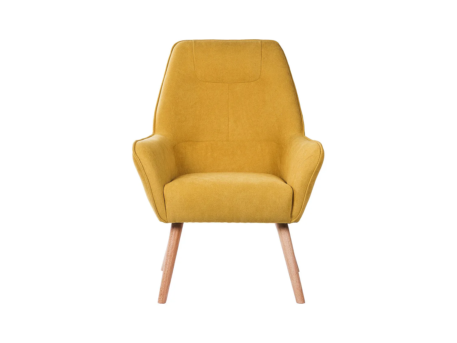 Fauteuil velours avec pieds légèrement en bois naturel Baky-Jaune curry