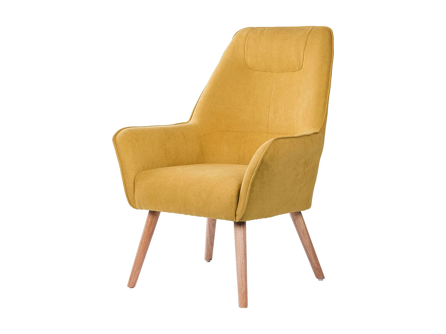 Fauteuil velours avec pieds légèrement en bois naturel Baky-Jaune curry