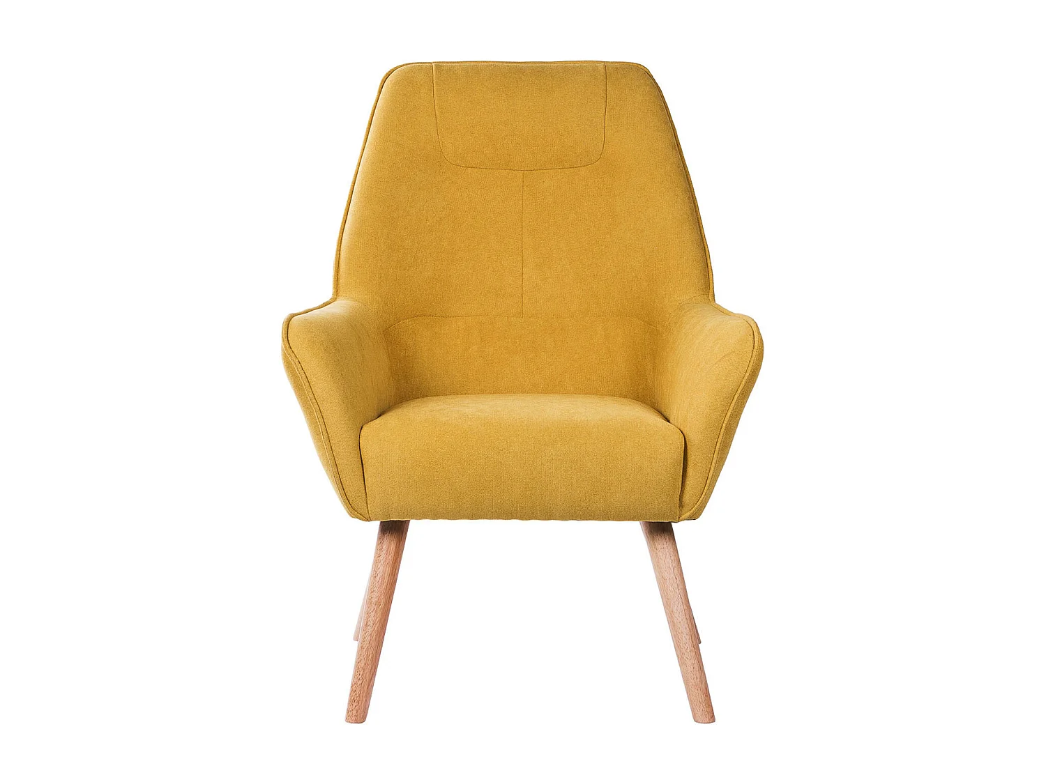 Fauteuil velours avec pieds légèrement en bois naturel Baky-Jaune curry