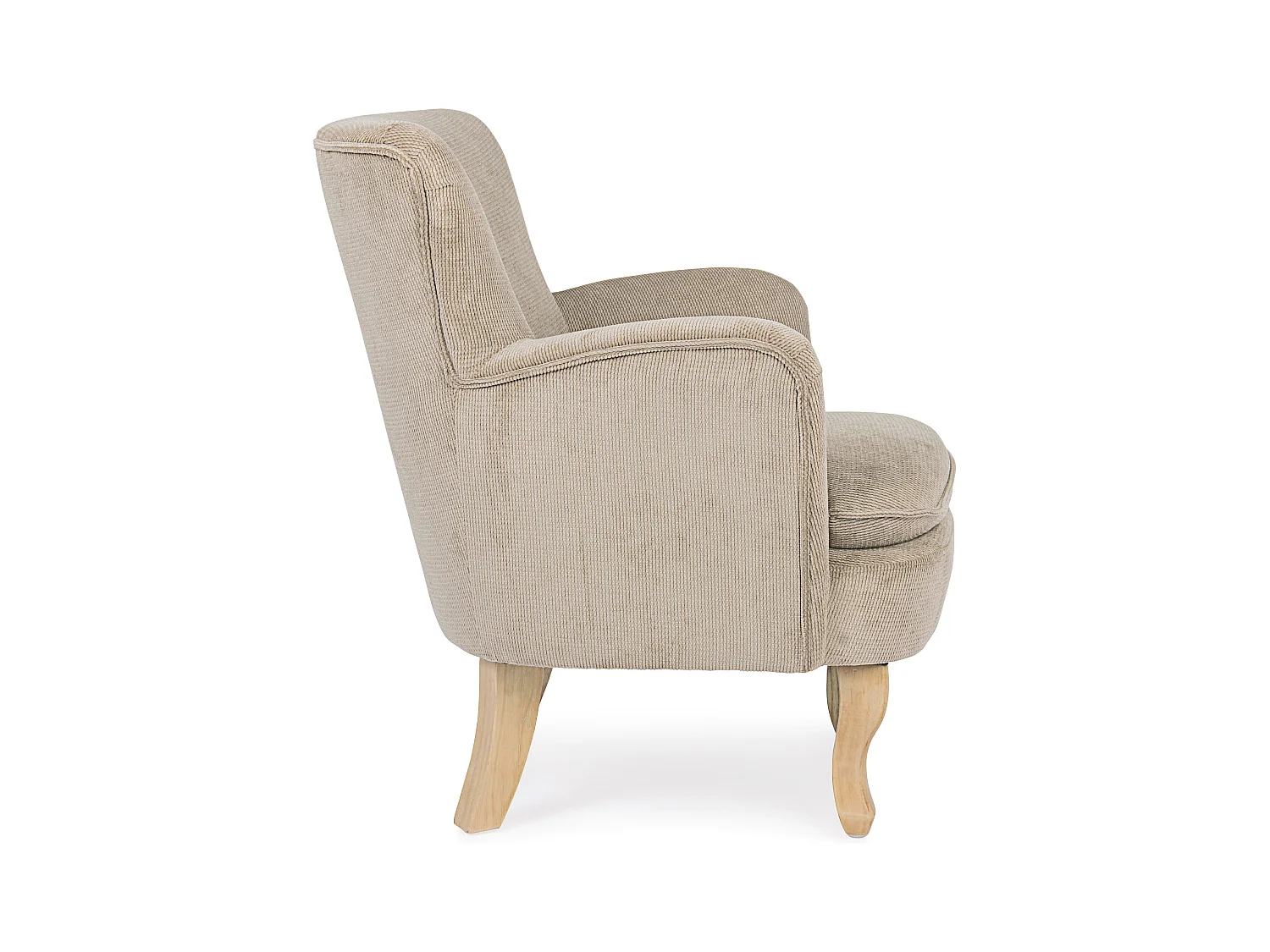 Fauteuil tissu doux tourterelle et pieds en bois de sapin Kania 72cm