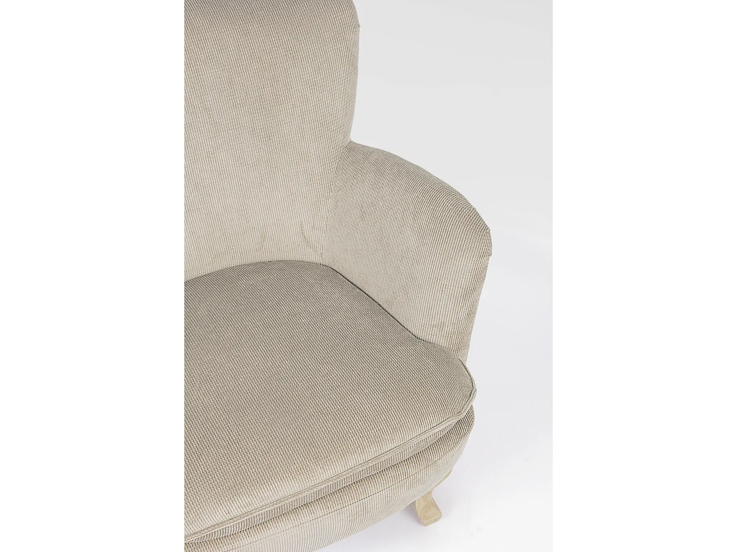 Fauteuil tissu doux tourterelle et pieds en bois de sapin Kania 72cm