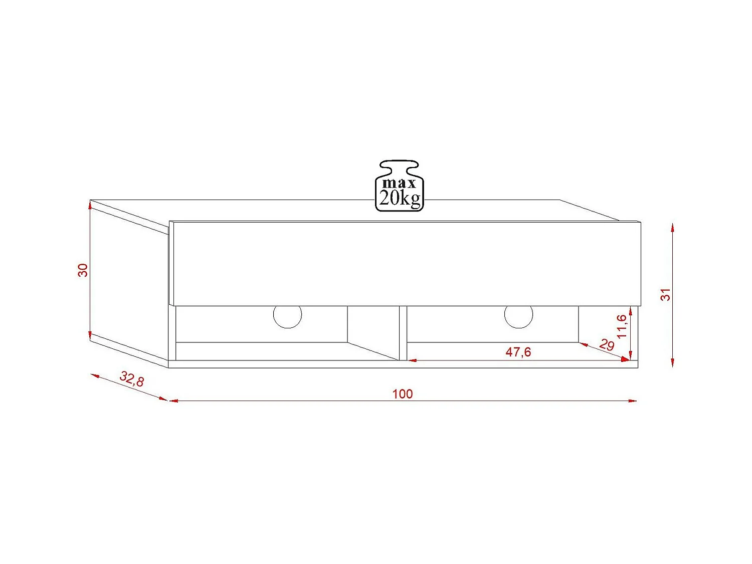 Meuble TV suspendu 1 porte bois clair Kestane 100cm