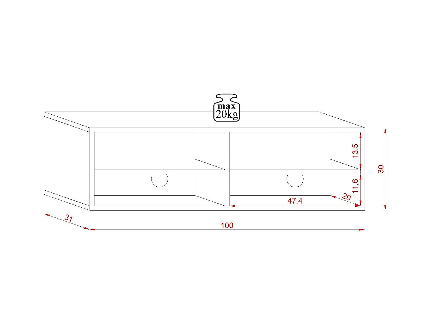 Meuble TV suspendu 1 porte bois clair Kestane 100cm