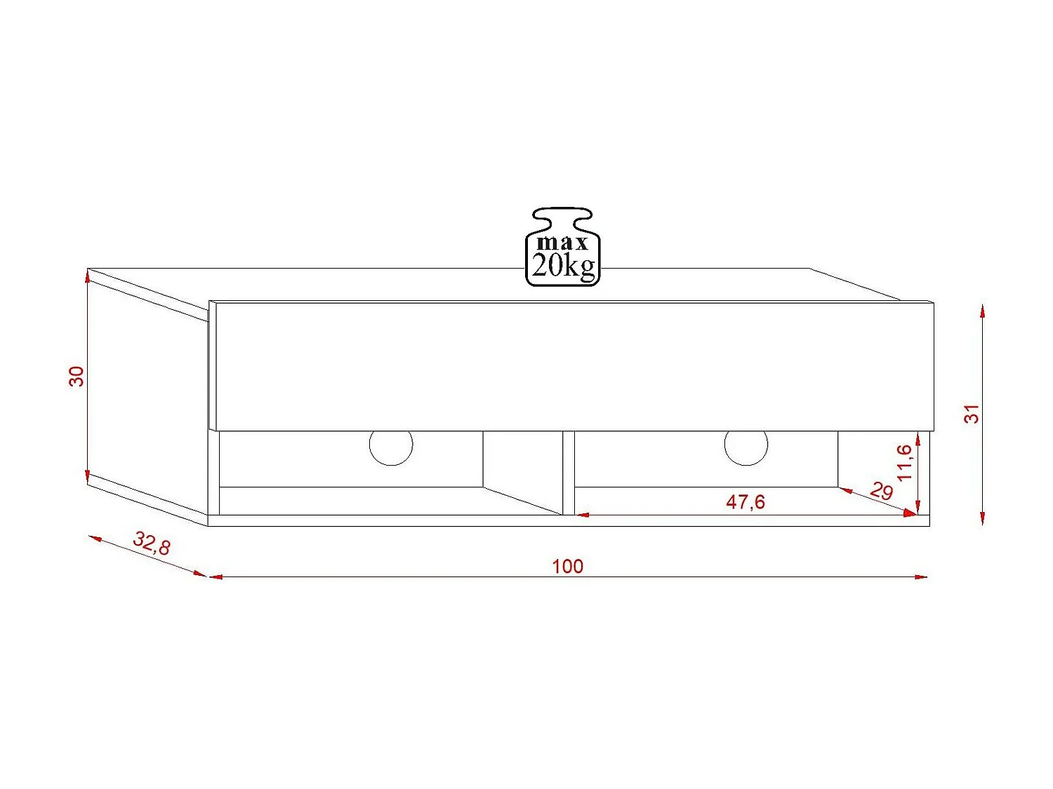 Meuble TV suspendu 1 porte bois clair Kestane 100cm