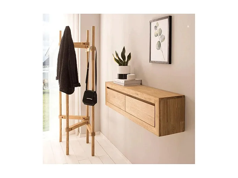 Meuble TV suspendu en chêne massif blanchi Venida 120cm