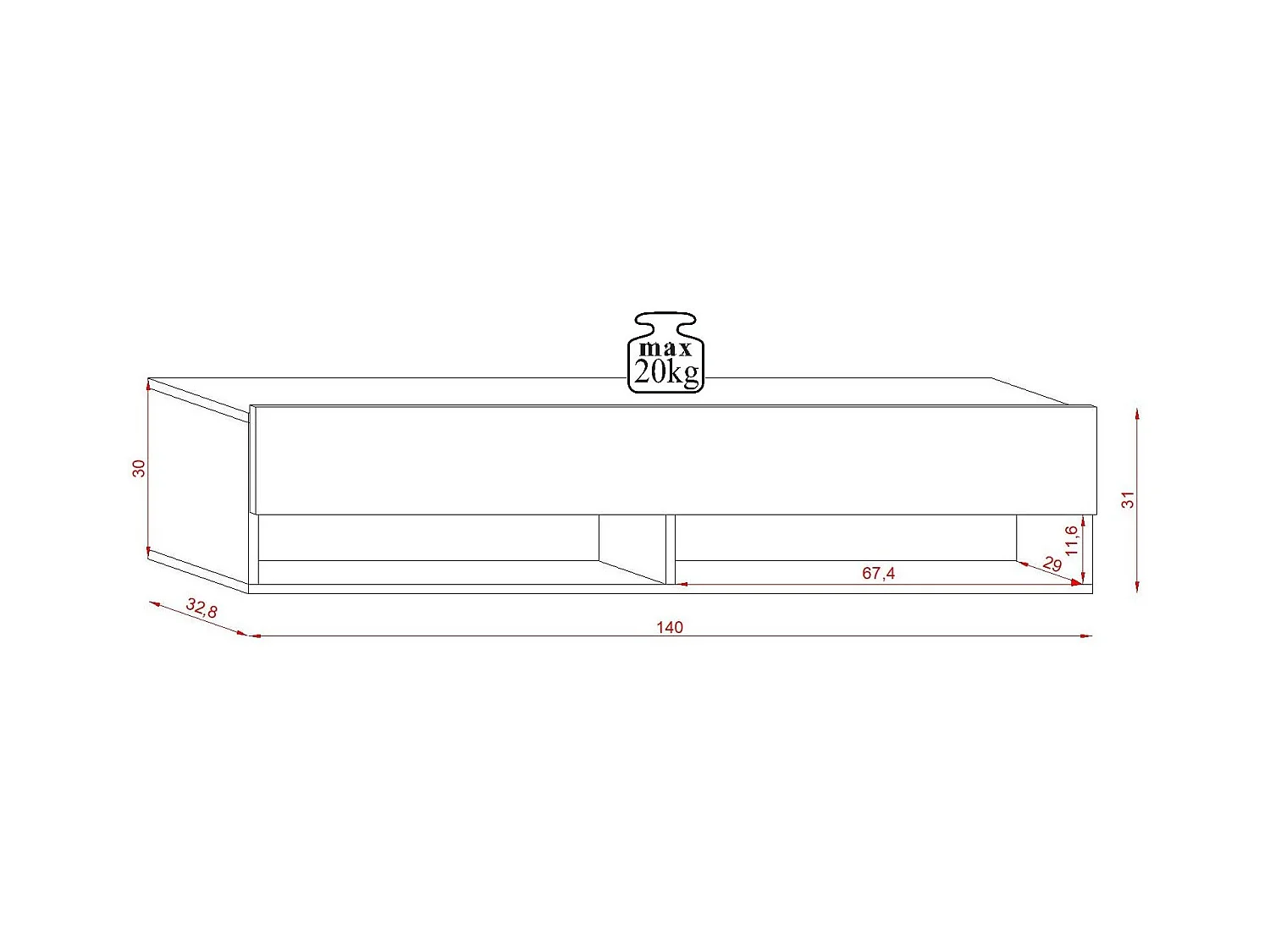 Meuble TV suspendu 1 porte noir Kestane 140cm