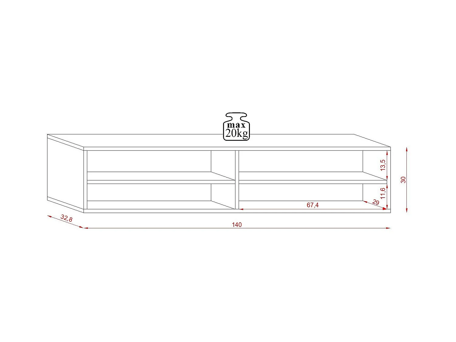 Meuble TV suspendu 1 porte noir Kestane 140cm