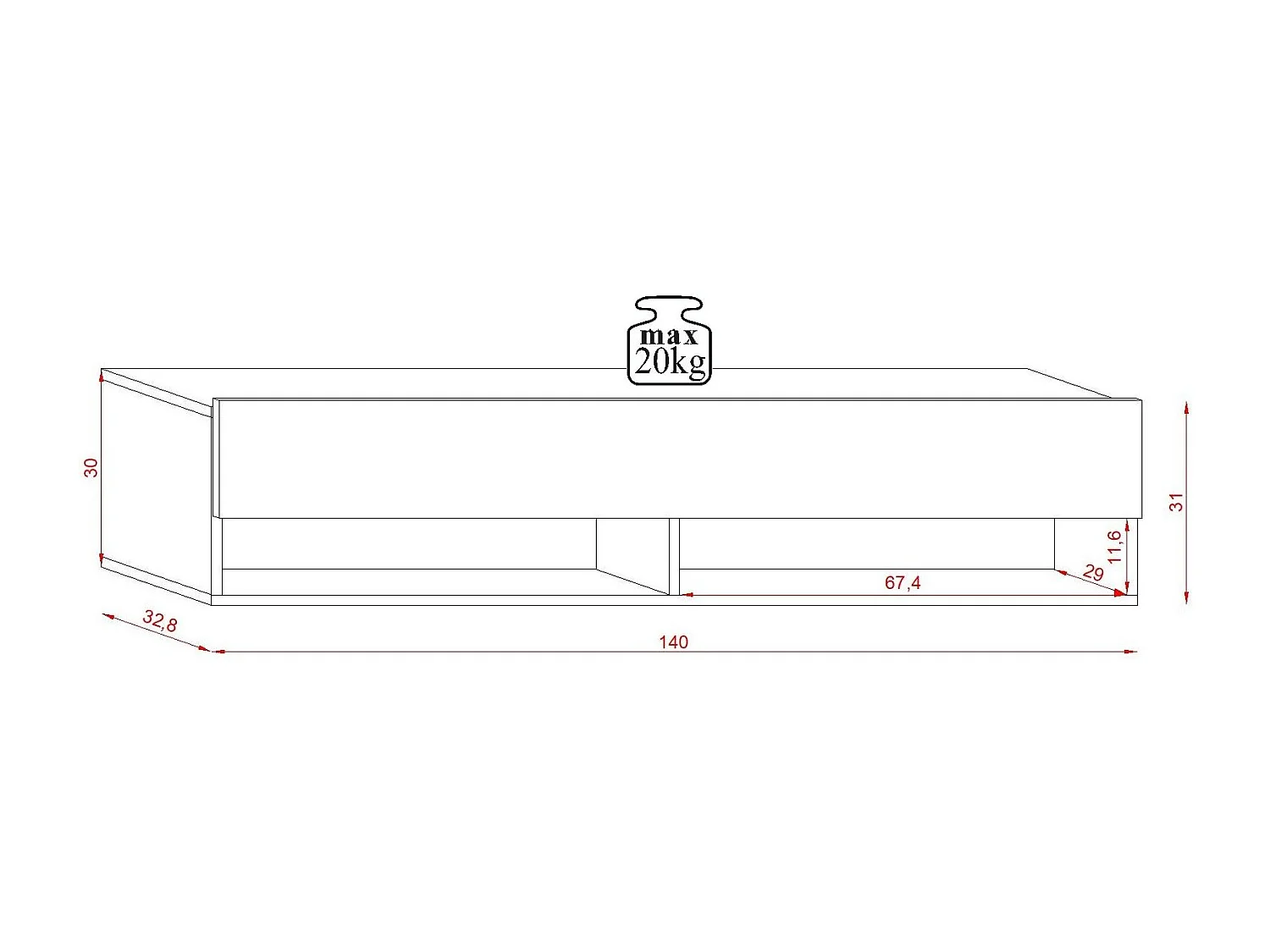 Meuble TV suspendu 1 porte noir Kestane 140cm