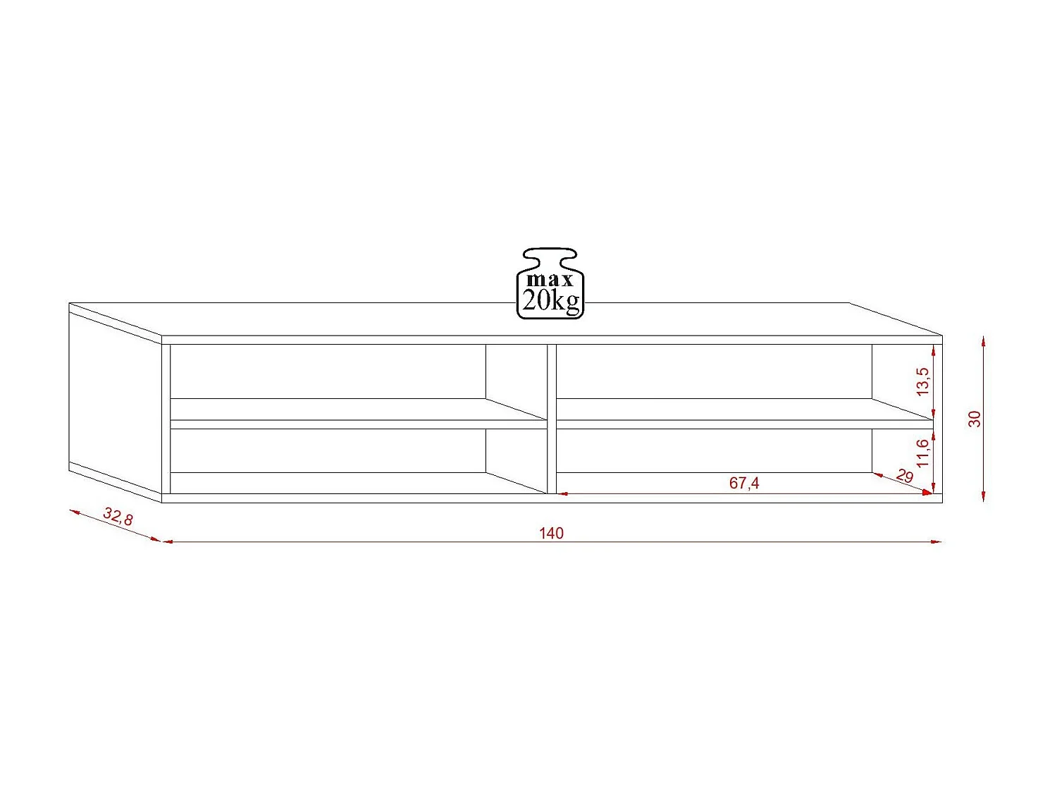 Meuble TV suspendu 1 porte noir Kestane 140cm