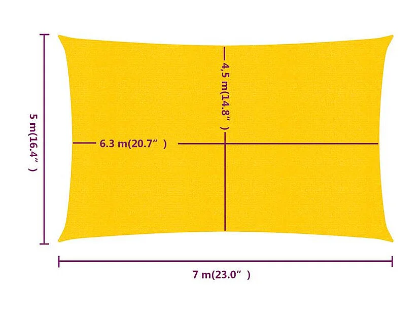 Voile d'ombrage 160 g-m² rectangulaire jaune 5x7 m PEHD