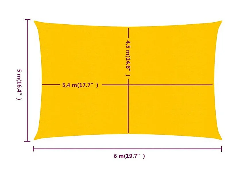 Voile d'ombrage 160 g-m² rectangulaire jaune 5x6 m PEHD