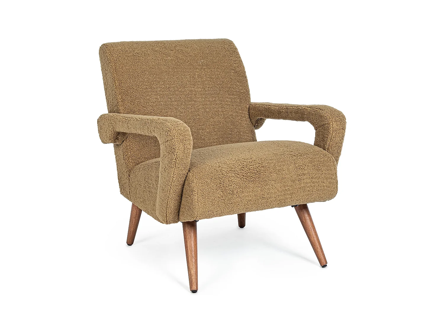 Fauteuil en polyester effet laine marron clair Bagy
