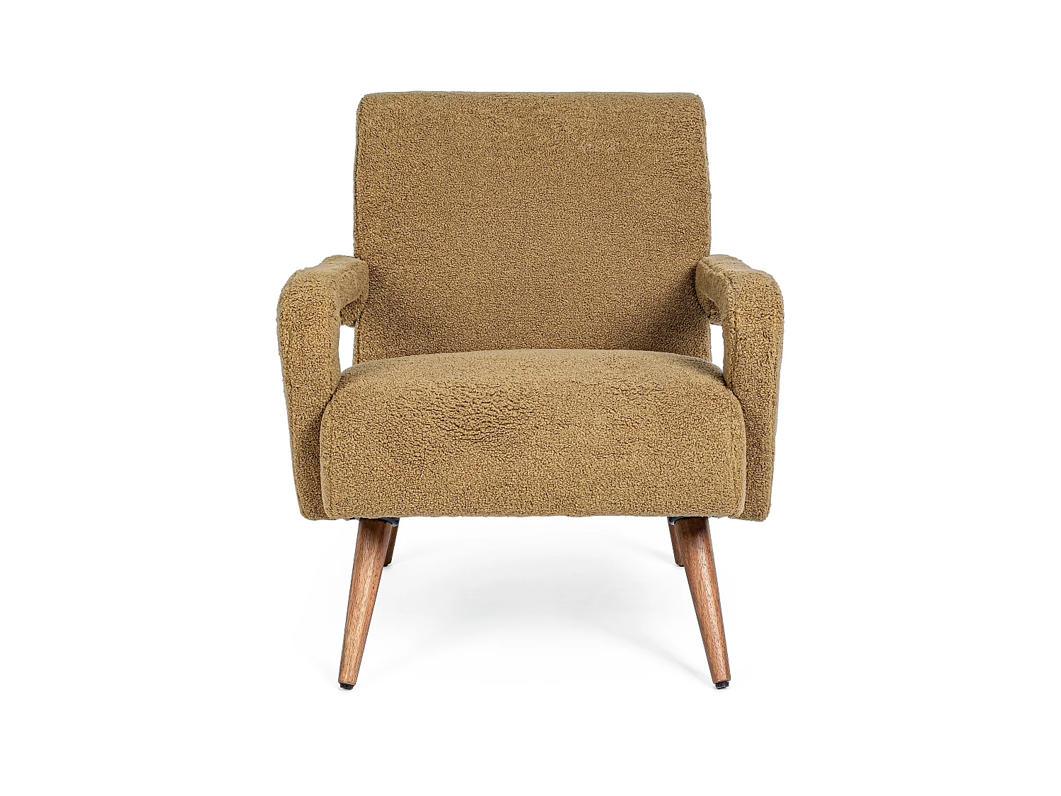 Fauteuil en polyester effet laine marron clair Bagy