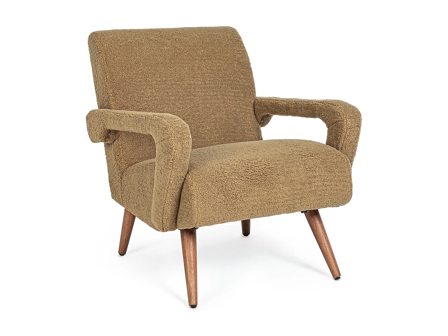 Fauteuil en polyester effet laine marron clair Bagy