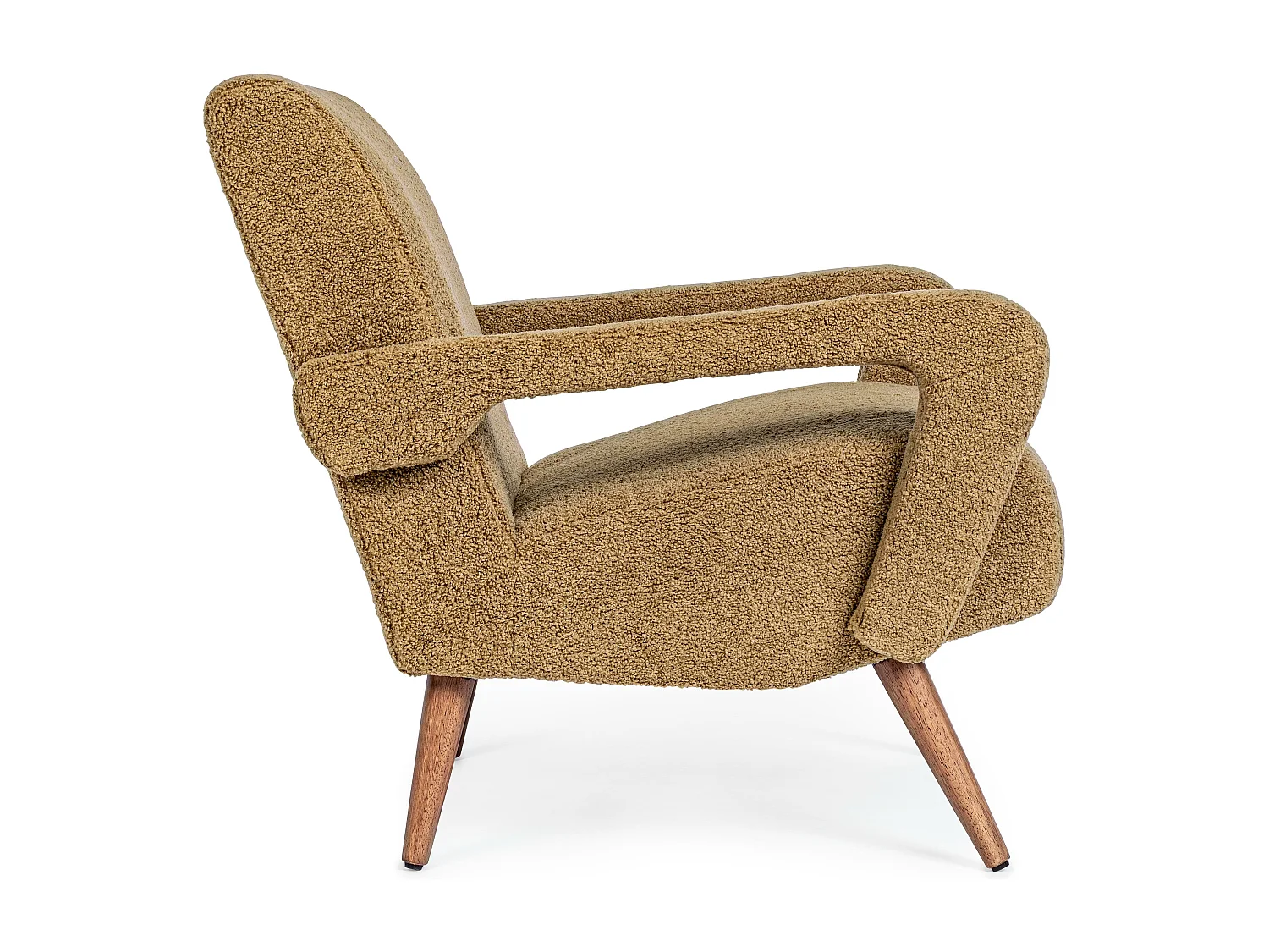 Fauteuil en polyester effet laine marron clair Bagy