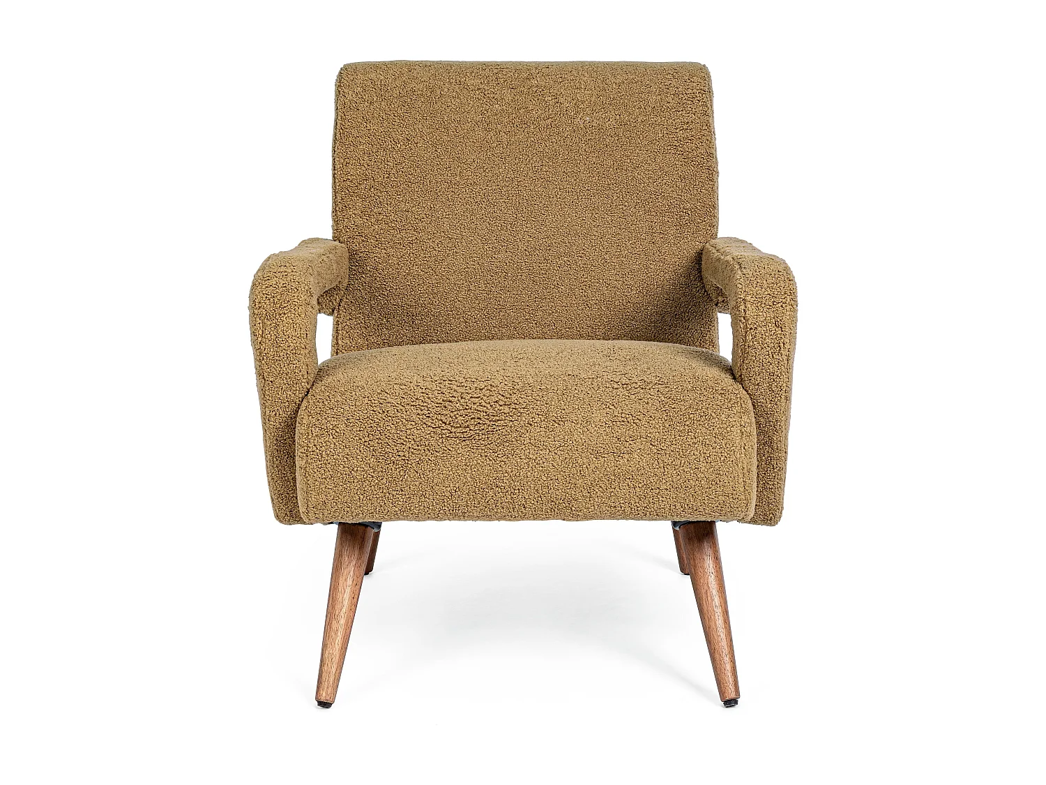 Fauteuil en polyester effet laine marron clair Bagy