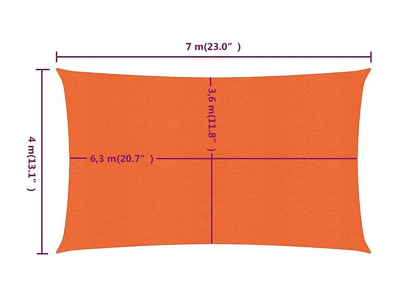 Voile d'ombrage 160 g-m² rectangulaire orange 4x7 m PEHD